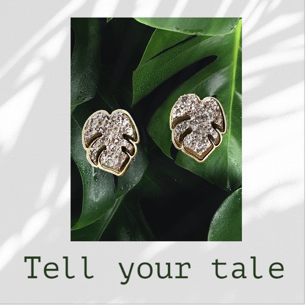 COPY - METAL DRUZY PALM LEAF POST, SILVER & GOLD TONE